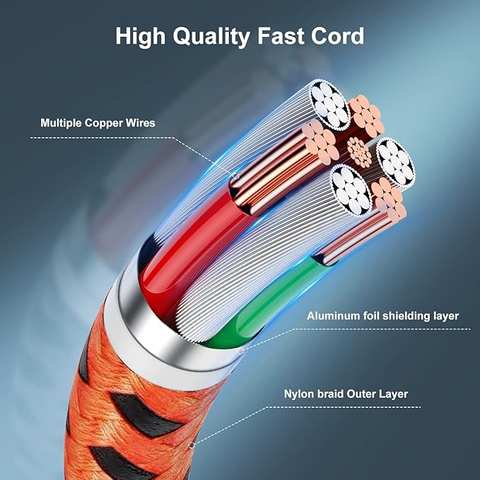 Essri 2Pack for iPhone Charger Cord 1FT, Lighting Cable 1 Feet to USB Charging Cable, Nylon Braided Charging Cord 1 Foot Compatible with iPhone 14 13 12 11 X XS XR 15 Pad - Orange