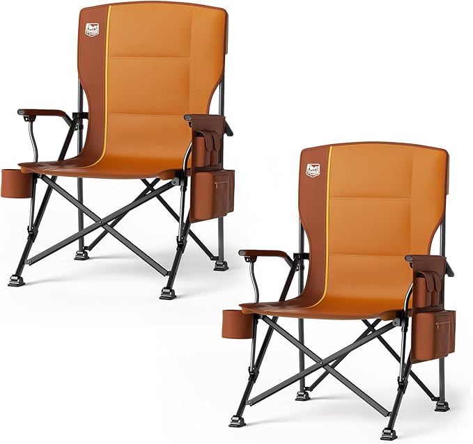 TIMBER RIDGE Oversized Folding Camping Chair High Back Heavy Duty for Adults Support up to 500lbs with Cup Holder, Side Pocket Cooler Bag 2 Pack