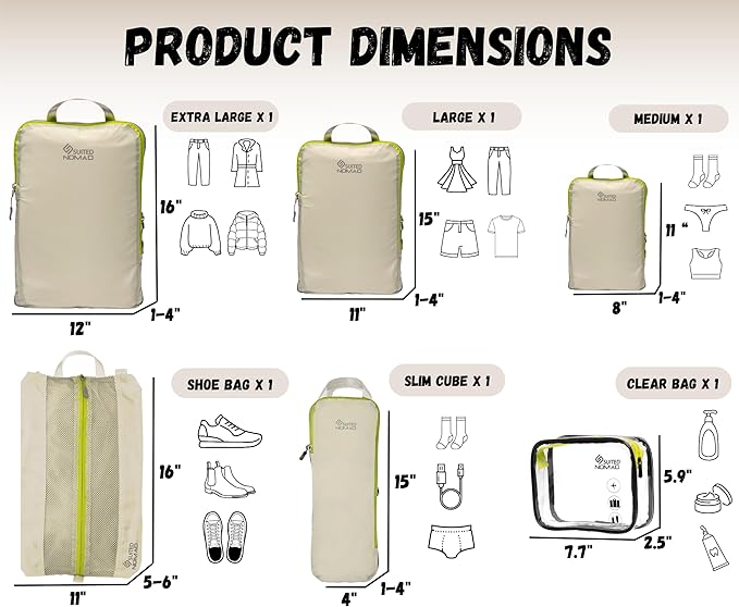 6 Set/3 Set Ultralight Compression Packing Cubes, Suitcase and Backpack Travel Organizer Bags