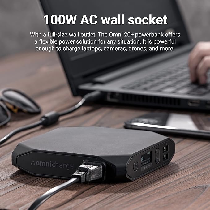 Omni 20+ Professional Premium Portable Power Bank with AC Outlet 20,000mAh/71Wh,Laptop Power Bank,Universal Charger for All Devices, Fast Charging USB-C & QC 3.0, Travel-Friendly Power Solution