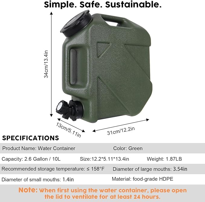 5 Gallon Water Jug, Camping Water Container BPA Free Water Storage with Spigot No Leakage Portable Emergency Water Tank for Outdoor Hiking Camping Picnic Supplies