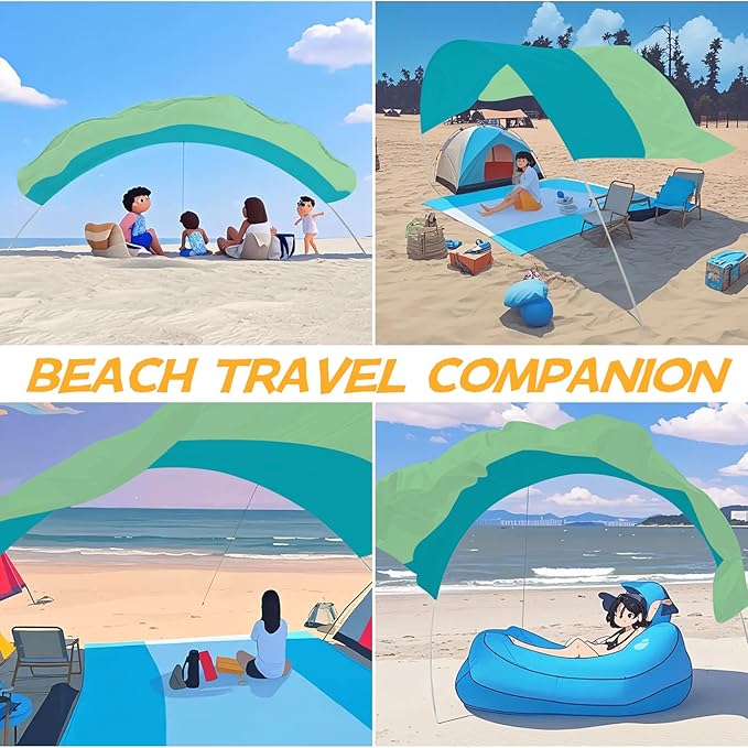 Beach Sun Shade Canopy,Beach Pop up Tent Sun Shade Sail for 8 People,Relying On Wind Power Umbrella Only 4 Lbs