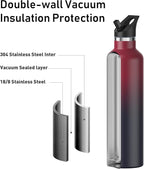 Stainless Steel Double Wall Water Bottles, Vacuum Insulated Bottle With Straw Lid, Insulated Water Bottle Keeps Water Cold for 24 Hours, Hot for 12 Hours, Hiking, Sports