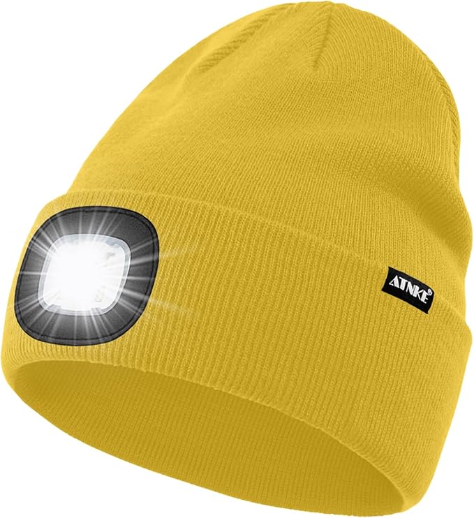 ATNKE LED Lighted Beanie Hat,USB Rechargeable 4 LED Running Headlamp Bright Cap with The Light Gifts for Men and Women