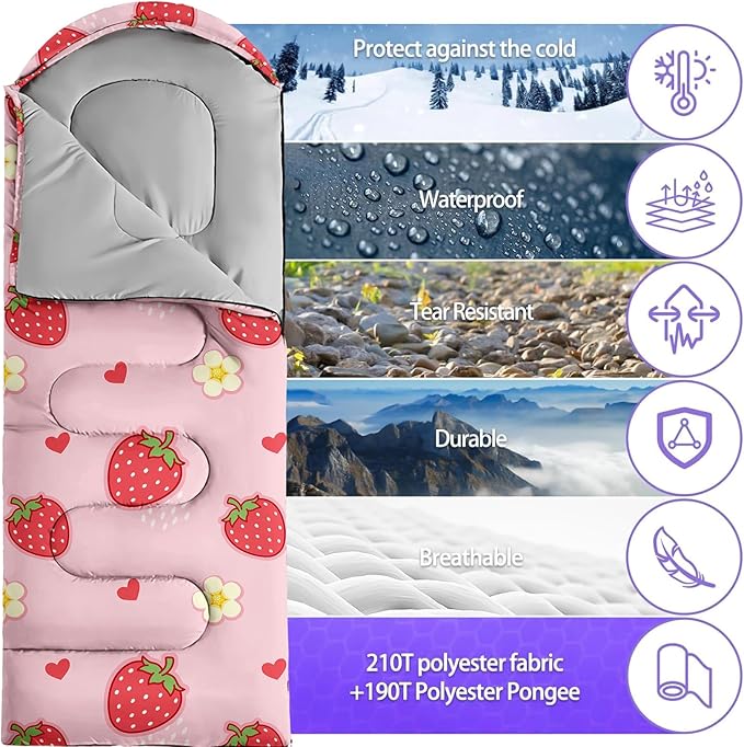 Sleeping Bags for Adults Youth Kids,3D Printing Camping Sleeping Bag for Girls Boys Lightweight Waterproof Cold/Warm Weather Sleeping Bag for 3 Seasons