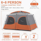Vidalido Tents，6-8 Person Camping Tent with Extended Vestibule，2 Room Weather Resistant Family Tents，Easy Install Waterproof Outdoor Tent for Backpacking and Camping Hiking