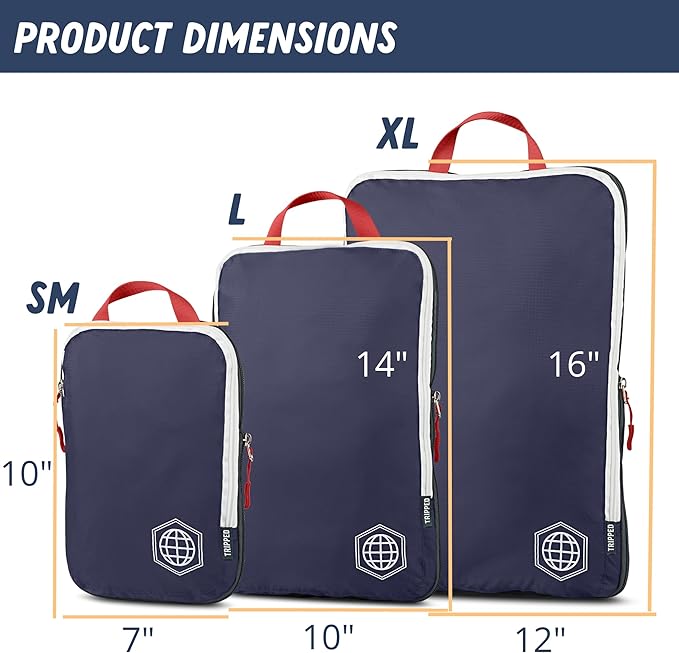 Extra Large Compression Packing Cube 6 Piece Set for Travel and Check Luggage by TRIPPED Travel Gear