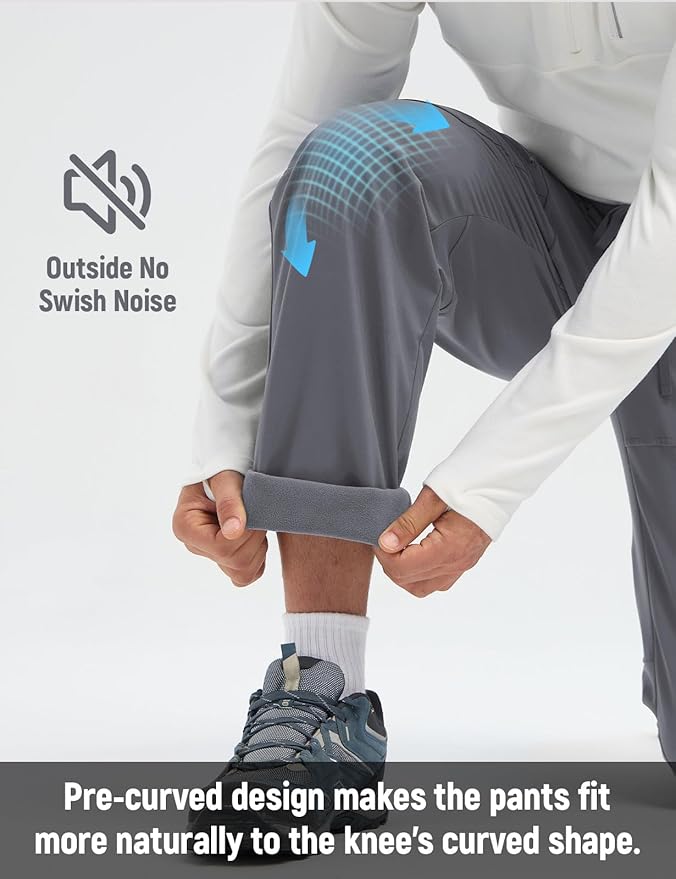 baleaf Men's Fleece Lined Hiking Cargo Pants Softshell Water Resistant Snow Thermal Pants Winter Insulate with Zipper Pocket