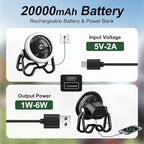 Portable Rechargeable Camping Fan with LED Lantern-40Hrs, Battery Operated Oscillating Fan with Remote, 3 Speeds for Tents, Outdoor, RV, Outage（Black）