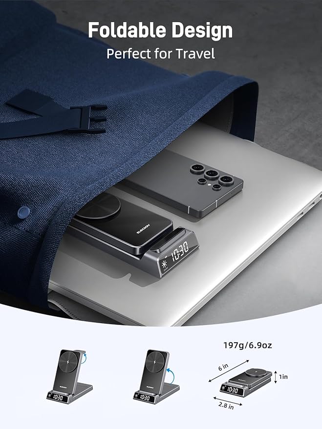 Magnetic Wireless Charger for Samsung, 3 in 1 Android Charging Station for Samsung Galaxy Z Fold/Flip 7/S25 Ultra/S24 Ultra, Foldable Charger for Samsung Galaxy Watch Ultra/8/7/Galaxy Buds 3 (Gray)