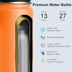 koodee 26 oz Insulated Water Bottle Stainless Steel Double Wall Vacuum Metal Sports Water Bottle with Leakproof Spout Lid, Wide Mouth Water Bottle (Cosmic Orange)