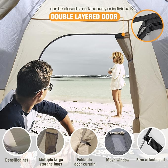 Chihee Camping Tent 2-3 Person Pop Up with Hydraulic Structure Family Tents Waterproof Windproof Outdoor Shelter Travelling Spacious One-Room Layout Quick Setup Durable Fiberglass & Aluminum Frame