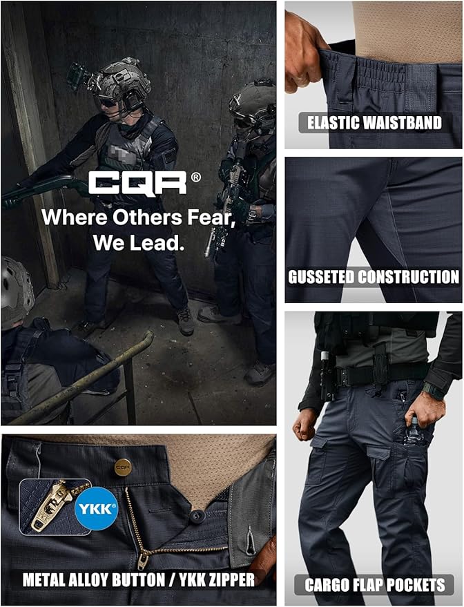 CQR Men's Flex Ripstop Tactical Pants, Water Resistant Stretch Cargo Pants, Lightweight EDC Hiking Work Pants
