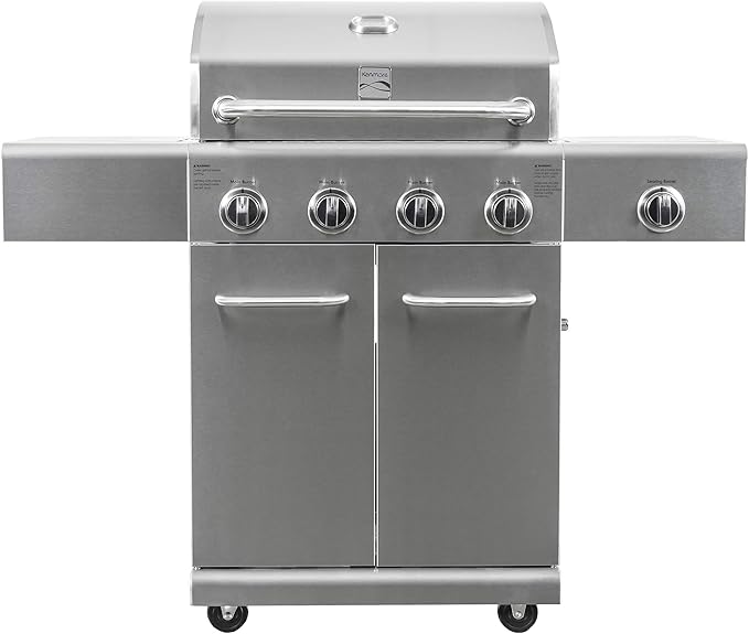 Kenmore 4-Burner BBQ Gas Grill with Searing Side Burner, Stainless Steel Propane Grill, 52,000 BTUs, Cabinet Style, Includes Warming Rack, Electronic Ignition & Stainless Steel Cooking Grates