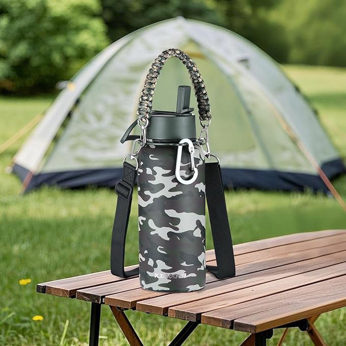 KXIAOCHEN Insulated Water Bottle, Stainless Steel Water Bottle, 2 Lids (Straw and Handle Lid),Wide Mouth Metal Water Bottles Keep Hot and Cold, Double Walled, Thermo Mug, Metal Canteen