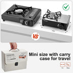 Odoland 7500BTU Camping Butane Stove with Compact Carry Case, CSA Certified Portable Gas Stove for Backpacking,Picnic,Outdoor Adventures,Black