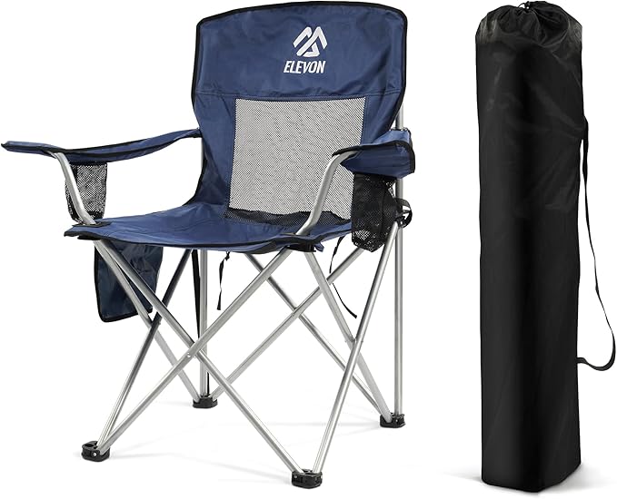 Camping Chair, Portable Folding Outdoor Chair with Arms, Cup Holder and Carry Bag