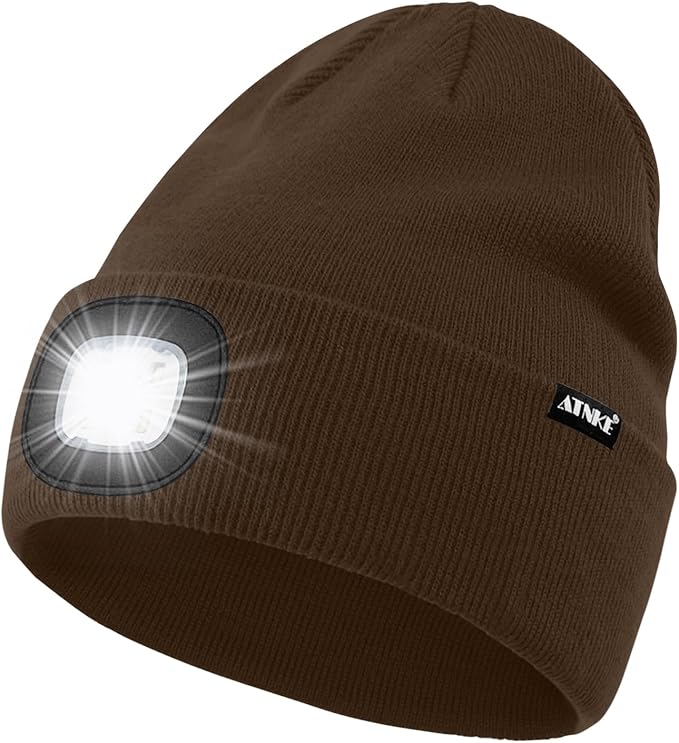 ATNKE LED Lighted Beanie Hat,USB Rechargeable 4 LED Running Headlamp Bright Cap with The Light Gifts for Men and Women