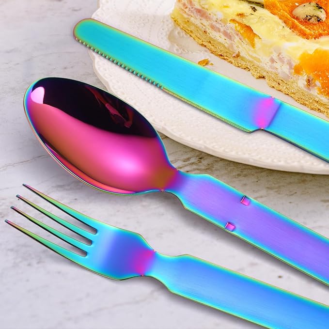 Camping Flatware Colorful Fork Spoon Knife Bottle Opener Silverware Outdoor Portable Cutlery Tactical Utensil Set 4 Pieces Foldable Durable Reusable Easy to Clean