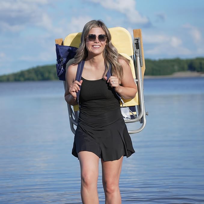 Life is Good 2-Pack 4-Position Aluminum Backpack Beach Chairs, Portable Folding Camp Chairs with Carrying Straps for Camping, Beach, Tailgating, Multi Color