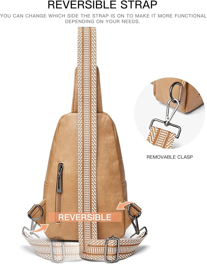 7L Sling Bag For Women Faux Leather Anti Theft Small Casual Daypack Backpack Fanny Pack Crossbody Chest Bags Purse Waterproof Tan