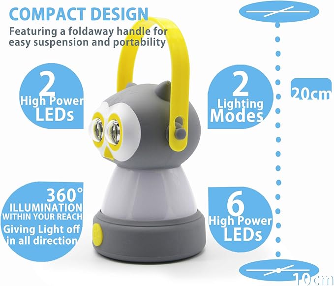 Outdoor Equipment LED Camping Lantern & Headlamp Set for Kids, FANT.LUX Battery Powered Night Light for Emergency, Hurricane, Lightweight Tent Lamp (Owl Set)