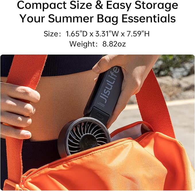 JISULIFE Handheld Fan Life7 – Ultimate Flexibility: High-Power Motor, LED Display, 19.5 Hrs Cooling, 5000mAh Rechargeable, 5-Speed, Foldable Design, 3-IN-1 Portable Fan for Travel Cruise Beach(Black)