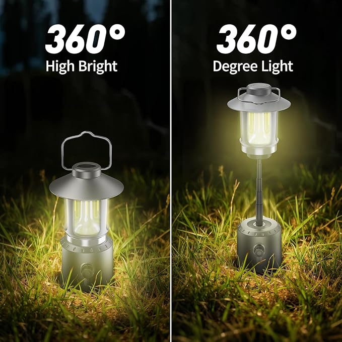 Retro Classic LED Camping Lantern, Rechargeable Stepless Dimming Vintage Lantern, 3 Light Modes (2000K-6500K), 8000mAh Power Bank, Bright Hanging Tent Light for Indoor & Outdoor, Hiking, Camp