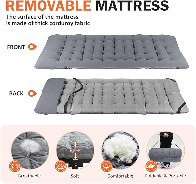 ATORPOK Camping Cot for Adults with Cushion Comfortable, Portable Folding Bed for Sleeping Supports 450 lbs (Gray)