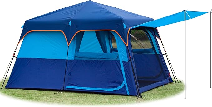 KTT Instant Tent 6 Person(C),Large Family Cabin Tents,Automatic Tent Build Quickly in 60S,2 Rooms,2 Top Windows,3 Doors and 3 Windows with Mesh,Waterproof,Big Tents for Outdoor,Picnic,Camping