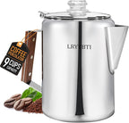 Percolator Pot Stainless Steel Camping Coffee Pot-NO Aluminum or Plastic Camping Coffee Pot Stovetop (9 cup)