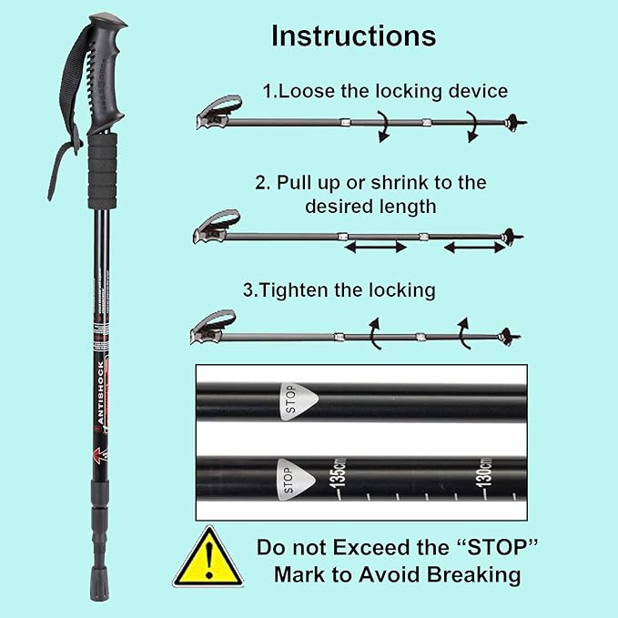 Aihoye Hiking Trekking Poles, 2 Pack Collapsible, Lightweight, Anti Shock, Walking Sticks, Adjustable Hiking Pole for Men and Women