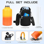 Insulated Water Bottle 64 oz, Half Gallon Water Jug Cold 48H, BPA Free Stainless Steel Bottles with Straw/Chug 2-in-1 Lid, Bag, Paracord Handle, Silicone Boot, Sports Gym School Metal Flask