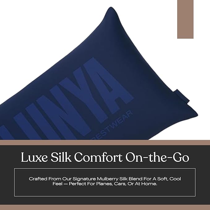 Lunya Washable Silk Travel Pillow – Soft Mulberry Silk Neck Pillow with Zipper Pillow Insert, Adjustable Fill, and Snap Straps – Travel Essential for Plane, Car, or Home - Waning Night - One Size