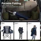 HIGH POINT SPORTS Oversized Portable Camping Folding Chair, Heavy Duty Portable Lawn Chairs, Folding Chairs for Outside with Cup Holder and Cooler Bag for Camp, Travel, Support 450 LBS, 2 Pack,Blue