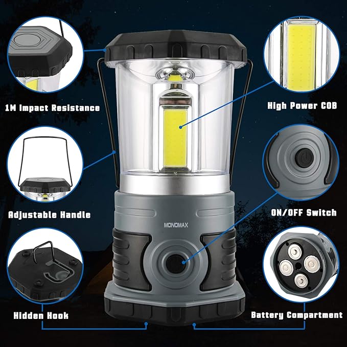 LED Camping Lantern, 1500 LM Lanterns for Power Outages with 4 D Batteries Included, Battery Powered Lantern Flashlight with 4 Light Modes, Weatherproof Tent Light for Storms and Hurricanes