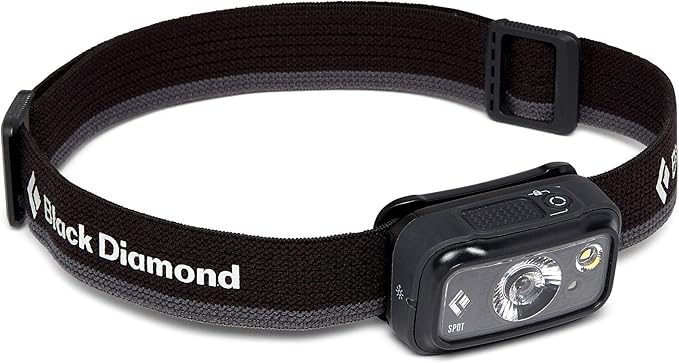 Black Diamond Spot 350 LED Headlamp, Waterproof and Dimmable Battery Powered Headlamp for Camping, Hiking, Running, Work with Red Light Headlamp Mode, Graphite