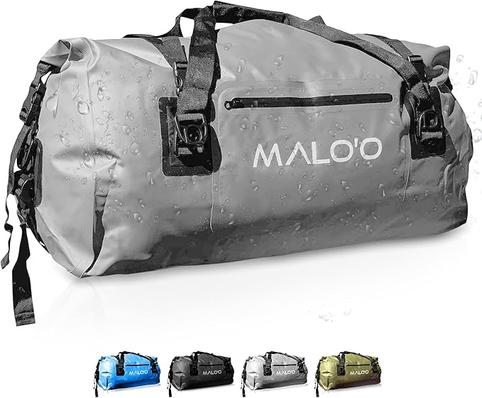 Malo’o Waterproof Dry Duffel, Heavy-Duty Roll Top Waterproof Gear Bag with Shoulder Strap & Molle Loops, Marine Duffel for Kayaking, Boating, Camping, Beach & Travel, Grey, 40L