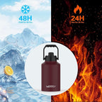 WATERSY 1 Gallon Water Bottle Insulated(Cold for 48 Hrs),BPA Free&Leak Proof,128oz Stainless Steel Water Jug,Big thermo,Large Water Bottle with Handle for Gym,Hiking,Camping&Travel,Brick Red