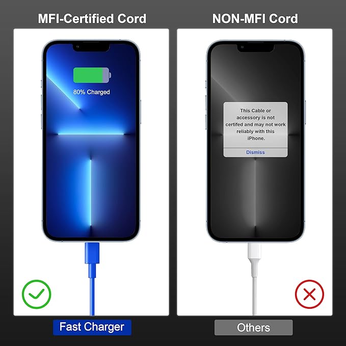 2Pack Blue Fast Charger Cable 10ft [Apple MFi Certified], USB Type C to Lightning Cable 10 Foot for Apple iPhone 14 13 12 Pro XR XS Max X 8 Plus