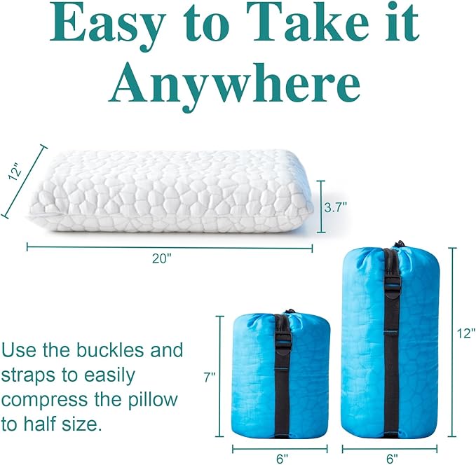 Travel Pillow Camping Pillow Small Cooling Gel Memory Foam Pillow, Compressible Medium Firm, Breathable Cover, Ideal Backpacking Hiking, Airplane and Car