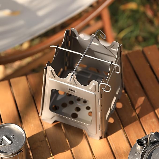 Titanium Wood Stove New Upgrade - Foldable Multi-Fuel Alcohol Stove Ultra-light and compact stove, quicker to install, no splicing required, suitable for backpacking, camping and survival