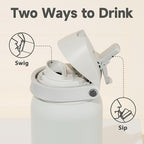 40 oz Insulated Water Bottle with Straw: Meoky Stainless Steel Metal Water Bottle with 2-in-1 Lid - Leak Proof, Cold for 24 Hours, Protective Silicone Base, BPA-Free for Sports Gym, Ivory