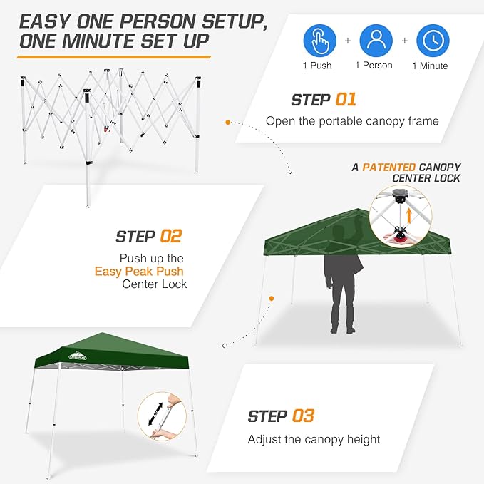 EAGLE PEAK 10x10 Slant Leg Pop-up Canopy Tent Easy One Person Setup Instant Outdoor Beach Canopy Folding Portable Sports Shelter 10x10 Base 8x8 Top (Green)