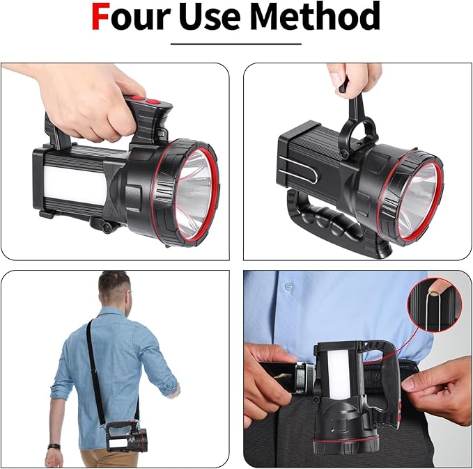 Superbright LED Handheld Searchlight Tactical Waterproof Spotlight High Power Rechargeable Flashlights with Side Light USB Power Charger (Yellow Light)