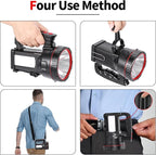 Superbright LED Handheld Searchlight Tactical Waterproof Spotlight High Power Rechargeable Flashlights with Side Light USB Power Charger (White Light)