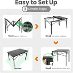 Portable Outdoor Camping Table Large for 2-6 Person - Foldable Camp Table with Aluminum Roll-Up Top & Carry Bag for BBQ, Tailgating, Backyard, 220 Lbs Capacity, Stable & Sturdy (Black)