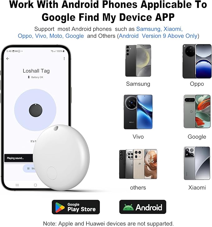 Air Tag for Android Air Tags-4 Pack Android（NOT for iOS） Bluetooth Tracker for Android Smart Tracking Tag for Google Find Hub Device App. Finder for Suitcase, Backpack, Purse,Keys, Luggage,etc