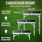 GARLLEN 2ft Folding Camping Table, Portable Picnic Table with 3 Adjustable Height, Lightweight Aluminum Outdoor Table for BBQ, Camping, Dinning, 22.8" L x 15.7" W, Silver