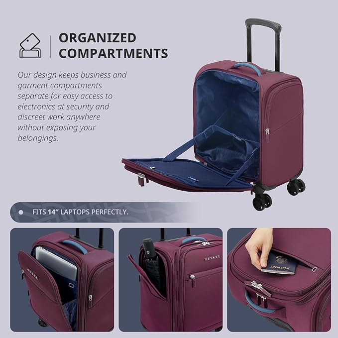 Verage Underseat Carry On Luggage with Wheels & USB Port,14 inch Wheeled Spinner Bag Carry-on Luggages for Airlines, Lightweight Suitcase Men Women, Pilots and Crew (14.5-Inch Plus Underseat Pro)